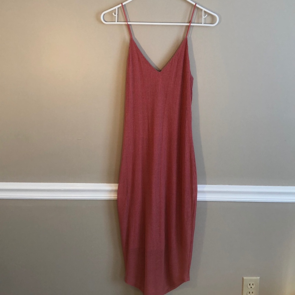 Dark coral form fitting midi dress